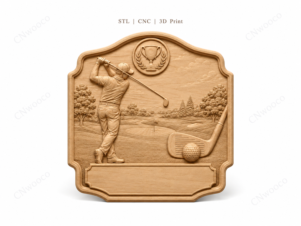 CNC & impression 3D relief golf à personnaliser, trophée golfeur, plaque victoire, STL très haute qualité