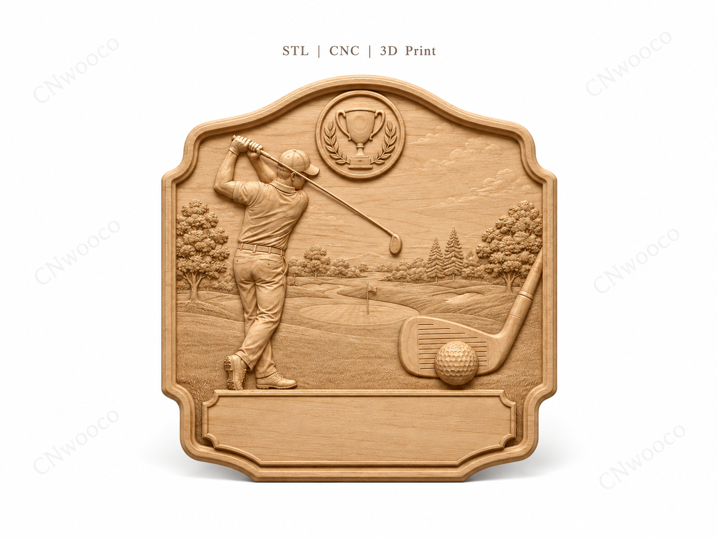 CNC & impression 3D relief golf à personnaliser, trophée golfeur, plaque victoire, STL très haute qualité