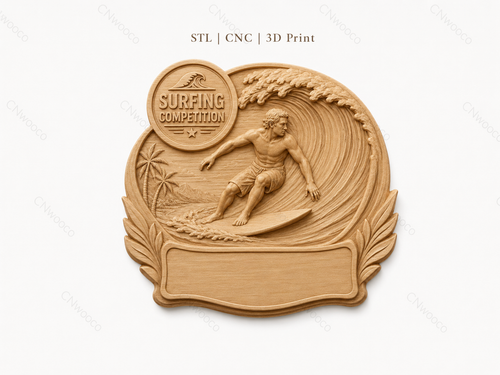 CNC & impression 3D relief surf compétition à personnaliser, trophée surfer plage, STL très haute qualité