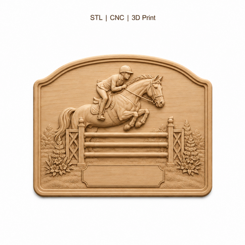Relief équestre saut d’obstacle à personnaliser, CNC & impression 3D, fichier STL de très haute qualité