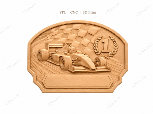 CNC & impression 3D trophée voiture de course à personnaliser, relief racing podium numéro 1, fichier STL très haute qualité