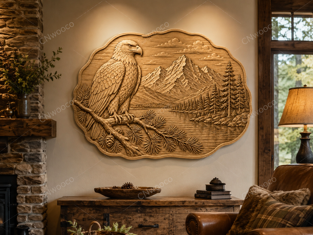 Relief aigle montagne et lac CNC & impression 3D, fichier STL décoration murale nature, STL de très haute qualité