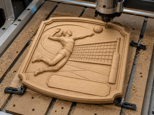 CNC & impression 3D relief volleyball joueuse à personnaliser, trophée sport plaque murale bois, fichier STL très haute qualité