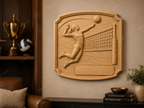 CNC & impression 3D relief volleyball joueuse à personnaliser, trophée sport plaque murale bois, fichier STL très haute qualité