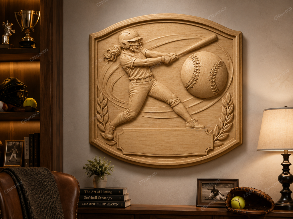 CNC & impression 3D relief softball féminin à personnaliser, plaque sportive pour sculpture bois, STL très haute qualité