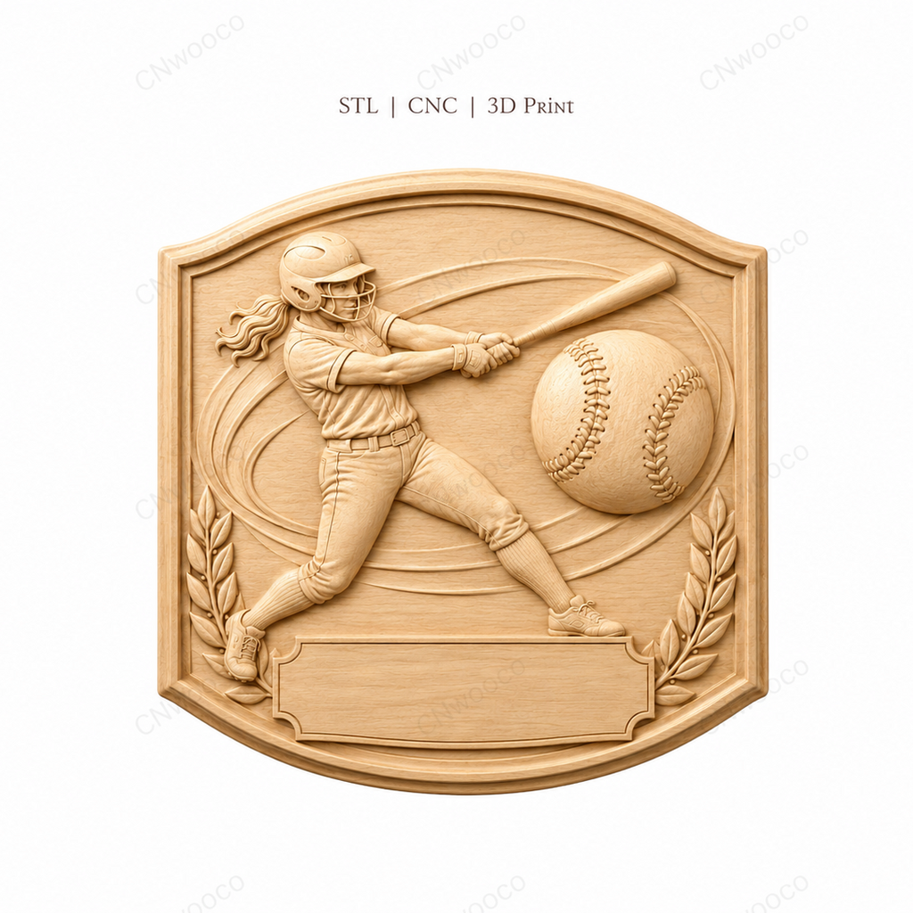 CNC & impression 3D relief softball féminin à personnaliser, plaque sportive pour sculpture bois, STL très haute qualité
