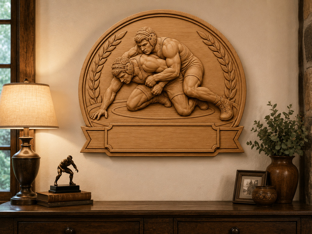 Relief lutte trophée à personnaliser CNC & impression 3D, fichier STL sport combat, STL de très haute qualité