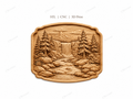 CNC & impression 3D relief cascade de montagne, sapins, rochers et rivière, sculpture bois fichier STL
