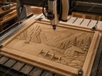 CNC & impression 3D relief paysage alpin, lac, chalet, voilier et montagnes, sculpture bois fichier STL