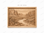 CNC & impression 3D relief canyon désertique, rivière, falaises et paysage western, sculpture bois fichier STL