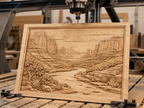 CNC & impression 3D relief canyon désertique, rivière, falaises et paysage western, sculpture bois fichier STL