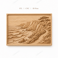 CNC & impression 3D relief paysage côtier, falaises, vagues et sentier bord de mer, sculpture bois fichier STL