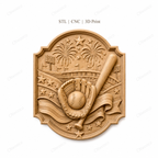 CNC & impression 3D relief baseball, gant, batte, balle, stade et feux d’artifice, sculpture bois fichier STL de haute qualité
