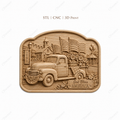 CNC & impression 3D relief God Bless America, pickup vintage, drapeaux USA et fleurs, sculpture bois fichier STL de haute qualité