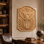 CNC & impression 3D relief aigle américain, blason USA, étoiles et feux d’artifice, sculpture bois fichier STL haute qualité