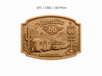 CNC & impression 3D relief Route 66 Adventure, caravane vintage, voiture classique, désert, fichier STL de haute qualité