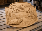 CNC & impression 3D relief Route 66 Centennial 2026, voiture classique, café drive-in, désert, fichier STL