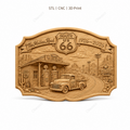 CNC & impression 3D relief Route 66 1926-2026, station-service vintage, pickup, diner, sculpture bois fichier STL haute qualité