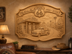 CNC & impression 3D relief Route 66 1926-2026, station-service vintage, pickup, diner, sculpture bois fichier STL haute qualité