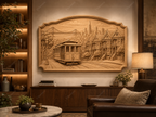 CNC & impression 3D relief San Francisco, cable car, maisons victoriennes et Golden Gate, sculpture bois fichier STL haute qualité