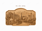 CNC & impression 3D relief Las Vegas Strip, skyline, hôtels, palmiers et montagnes, sculpture bois fichier STL haute qualité