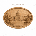 CNC & impression 3D relief Washington D.C., Capitole américain, monuments USA, plaque ovale sculpture bois fichier STL haute qualité