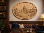 CNC & impression 3D relief Washington D.C., Capitole américain, monuments USA, plaque ovale sculpture bois fichier STL haute qualité
