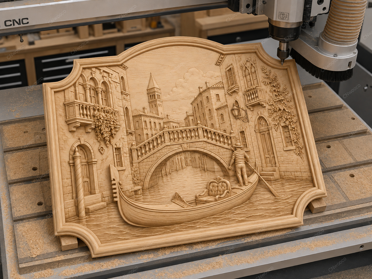 Fichier CNC & impression 3D bas-relief Venise gondole, décor mural canal italien, modèle 3D STL très haute qualité