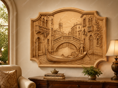 Fichier CNC & impression 3D bas-relief Venise gondole, décor mural canal italien, modèle 3D STL très haute qualité