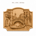 Fichier CNC & impression 3D bas-relief Venise gondole, décor mural canal italien, modèle 3D STL très haute qualité