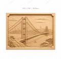 CNC & impression 3D relief pont Golden Gate, San Francisco skyline, baie et voilier, sculpture bois fichier STL de haute qualité
