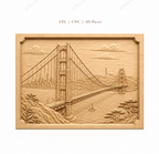 CNC & impression 3D relief pont Golden Gate, San Francisco skyline, baie et voilier, sculpture bois fichier STL de haute qualité