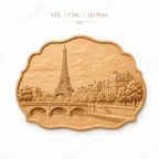 CNC & impression 3D relief Tour Eiffel Paris, pont sur la Seine, architecture française, sculpture bois fichier STL haute qualité