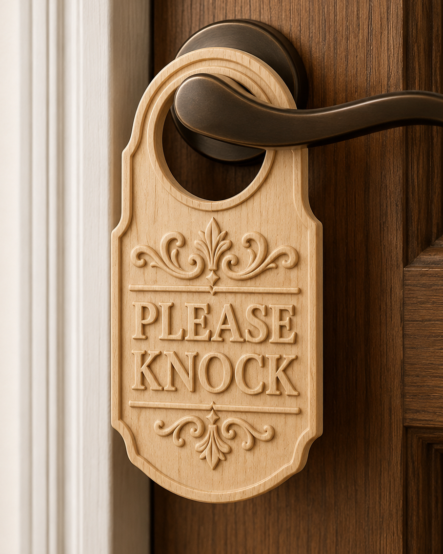 Fichier CNC & impression 3D panneau de porte "Please Knock" décoratif, STL très haute qualité