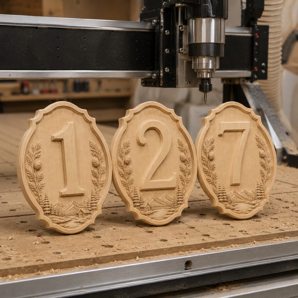 Fichier CNC pack chiffres 0 à 9, numéros de maison en bois, plaques adresse montagne, STL très haute qualité