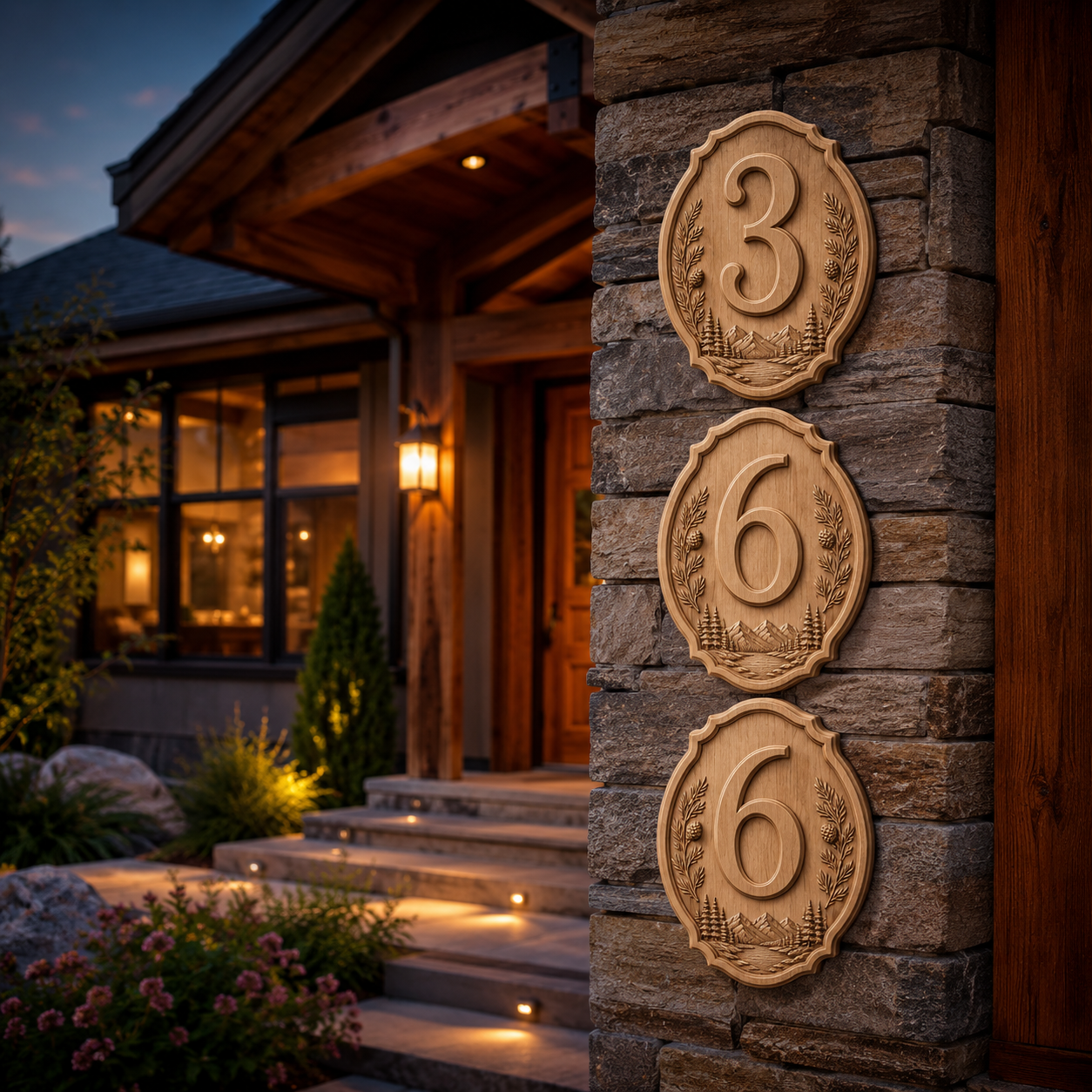 Fichier CNC pack chiffres 0 à 9, numéros de maison en bois, plaques adresse montagne, STL très haute qualité