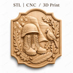 CNC- und 3D-Reliefdruck-Militärstiefel mit Flagge und Kardinal, sehr hochwertige STL-Datei