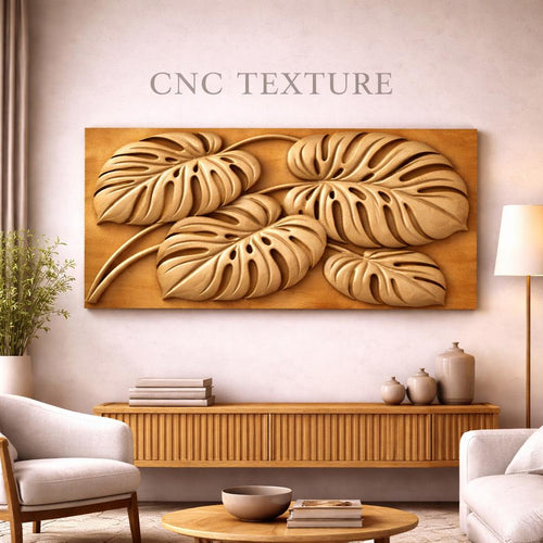 Fichier CNC panneau texture bois florale – bas-relief motif nature pour sculpture bois, design façade meuble et décoration murale STL