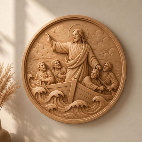CNC & impression 3D relief Jésus calmant la tempête, scène biblique chrétienne, fichier STL très haute qualité