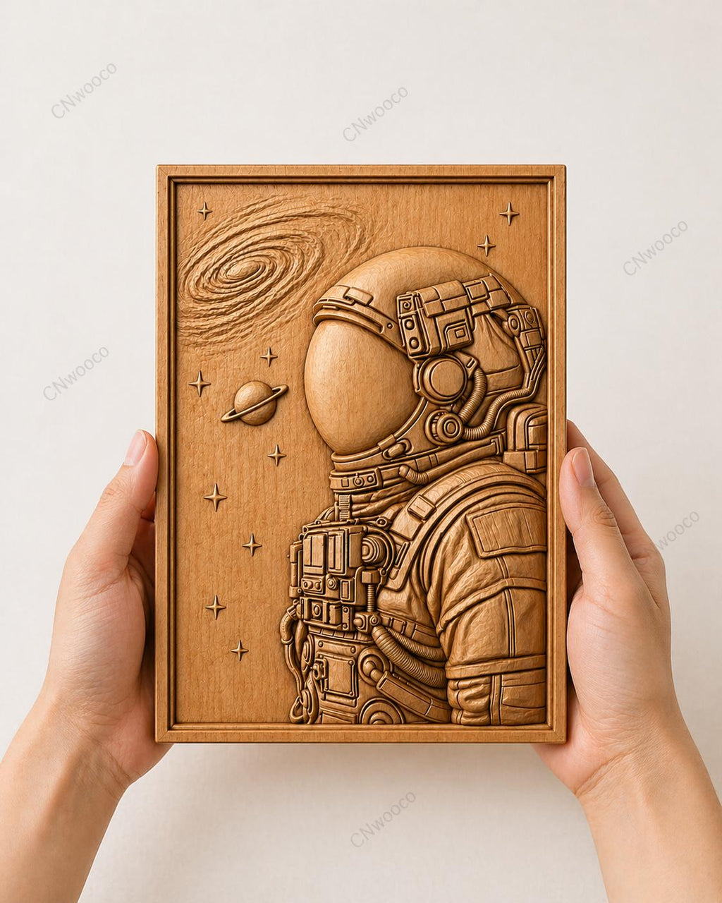 CNC-Datei Astronaut Weltall – Sci-Fi-Basrelief für Holzskulptur, Galaxie-Wanddekoration STL