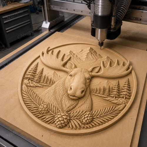 CNC & impression 3D élan moose en montagne, STL haute qualité pour sculpture bois et lodge decor