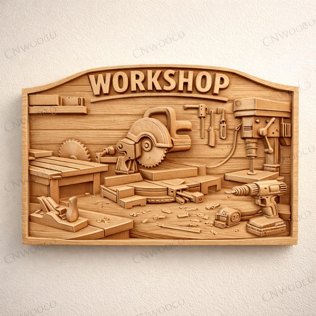 Fichier CNC panneau atelier Made in America – bas-relief bois pour sculpture CNC, décoration murale workshop STL