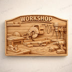 Fichier CNC panneau atelier Made in America – bas-relief bois pour sculpture CNC, décoration murale workshop STL
