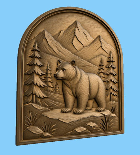 CNC & impression 3D ours en montagne, STL de haute qualité pour sculpture bois et décoration lodge