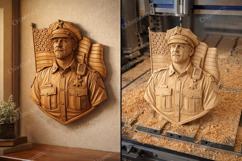 Fichier CNC policier drapeau USA, bas-relief bois patriotique, décoration murale service police, cadeau sheriff, modèle gravure 3D STL