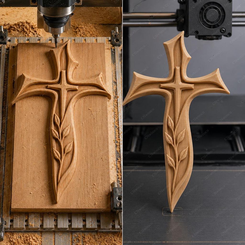 Fichier CNC & impression 3D – croix chrétienne en bas-relief 3D, modèle STL pour sculpture bois et décoration murale