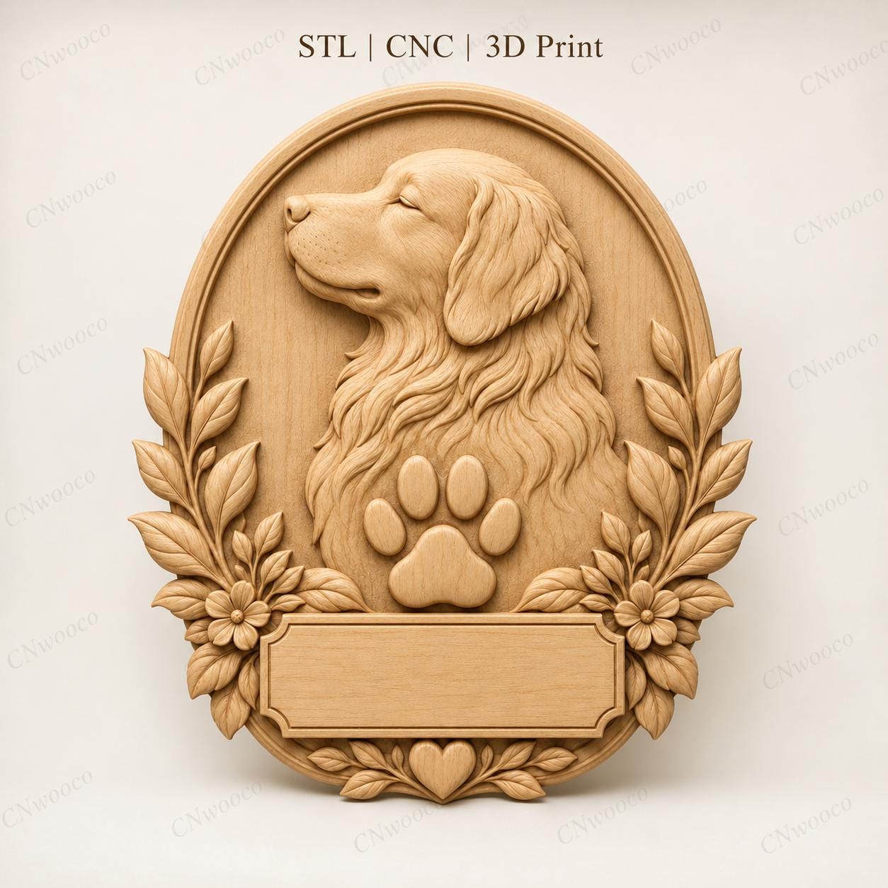 CNC & 3D-Druck Relief-Hundeportrait, Haustiertafeldruckdatei für Holzgravur, hochwertiges STL, anpassbar