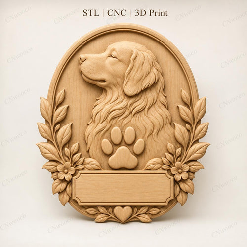 CNC & impression 3D relief portrait de chien, fichier pet plaque pour gravure bois, STL de haute qualité, à personnaliser