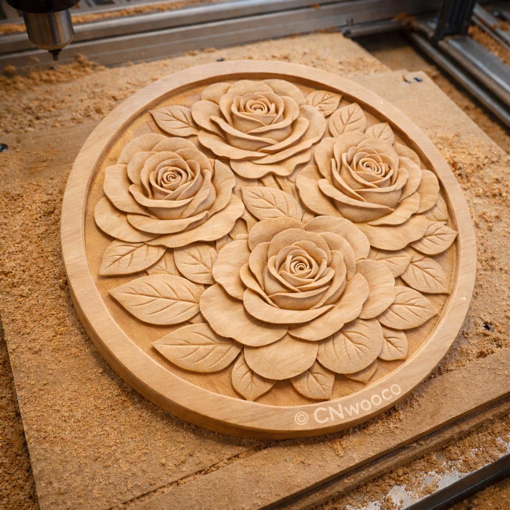 CNC-Datei Rosen Relief 3D, Holz Wanddeko floral, Holzskulptur, 3D STL Gravurmodell