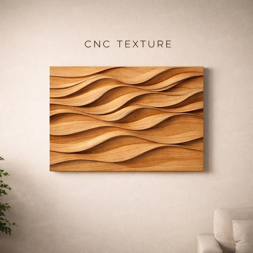 Fichier CNC panneau texture bois vague – bas-relief motif pour sculpture bois, design porte de meuble et décoration murale STL